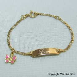 Kinderarmband Gold mit Schmetterling rosa 
